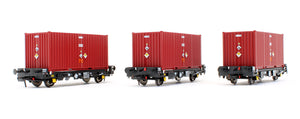 Pre-Owned Set of 3 PFA 2 Axle Container Flat Wagons - DRS LLNW - 2031 Container Pack 4