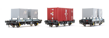 Pre-Owned ACC2094NVA Set of 3 PFA 2 Axle Container Flat Wagons - DRS LLNW - Novapak Pack 2