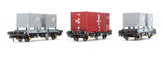 Pre-Owned ACC2094NVA Set of 3 PFA 2 Axle Container Flat Wagons - DRS LLNW - Novapak Pack 2