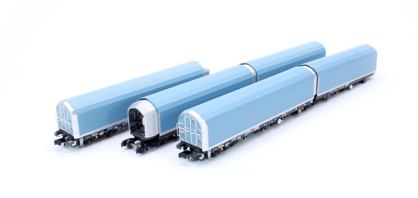 N/2mm 5-car Arbel WIA car carrier plain blue. Wagon number 85 70 4971 011-7