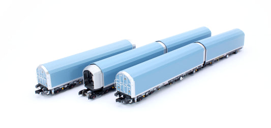 N/2mm 5-car Arbel WIA car carrier plain blue. Wagon number 85 70 4971 011-7