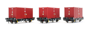 Pre-Owned Set of 3 PFA 2 Axle Container Flat Wagons - DRS LLNW - 2031 Container Pack 6
