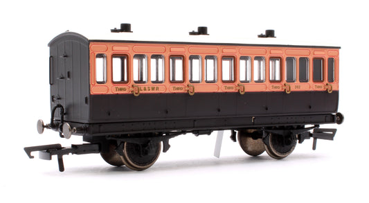 Pre-Owned R40108 4 Wheel Coach 3rd Class LSWR Brown No.302 with Fitted Lights