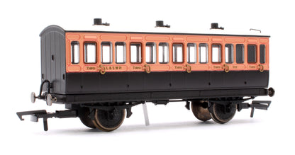 Pre-Owned R40108 4 Wheel Coach 3rd Class LSWR Brown No.302 with Fitted Lights