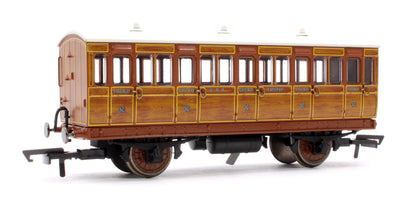 R40104 Pre-Owned 4 Wheel Coach 3rd Class GNR Lined Teak No.1636 with Fitted Lights