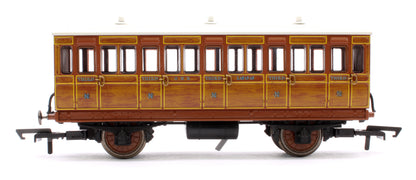R40104 Pre-Owned 4 Wheel Coach 3rd Class GNR Lined Teak No.1636 with Fitted Lights