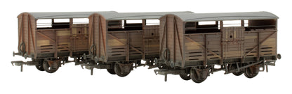 Pre-Owned 37-715 Set Of 3 - 8 Ton Cattle Wagons BR Bauxite Early - Custom Weathered