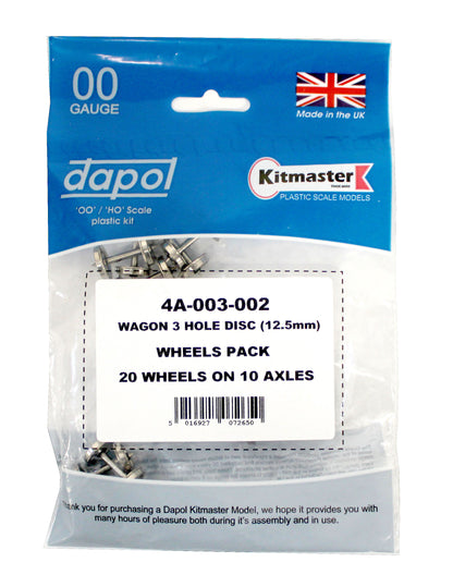 4A-003-002 Wagon 3 hole Disc (12.5mm) Wheels Pack 20 wheels on 10 axles