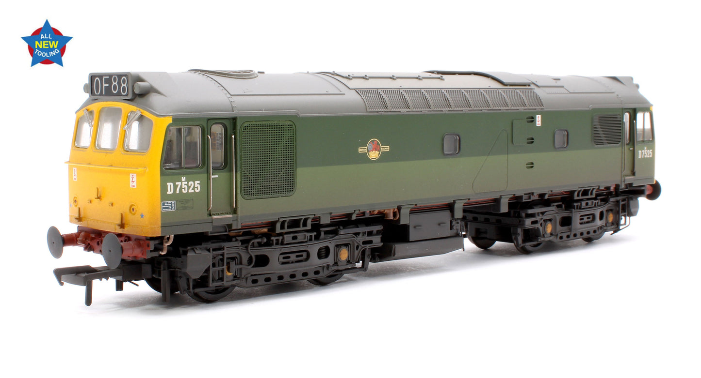 Pre-Owned Class 25/2 D7525 BR Two-Tone Green (Full Yellow Ends) Diesel Locomotive - Weathered
