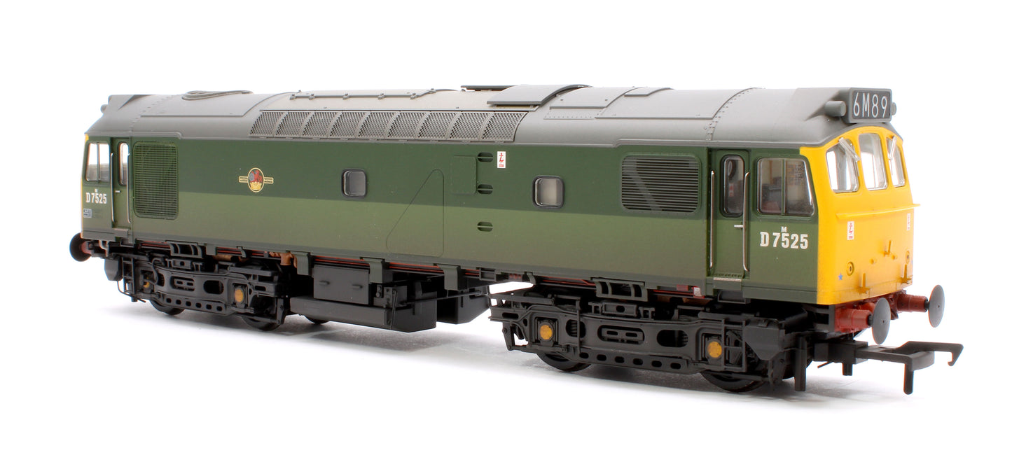 Class 25/2 D7525 BR Two-Tone Green (Full Yellow Ends) Diesel Locomotive - DCC Sound & Weathered