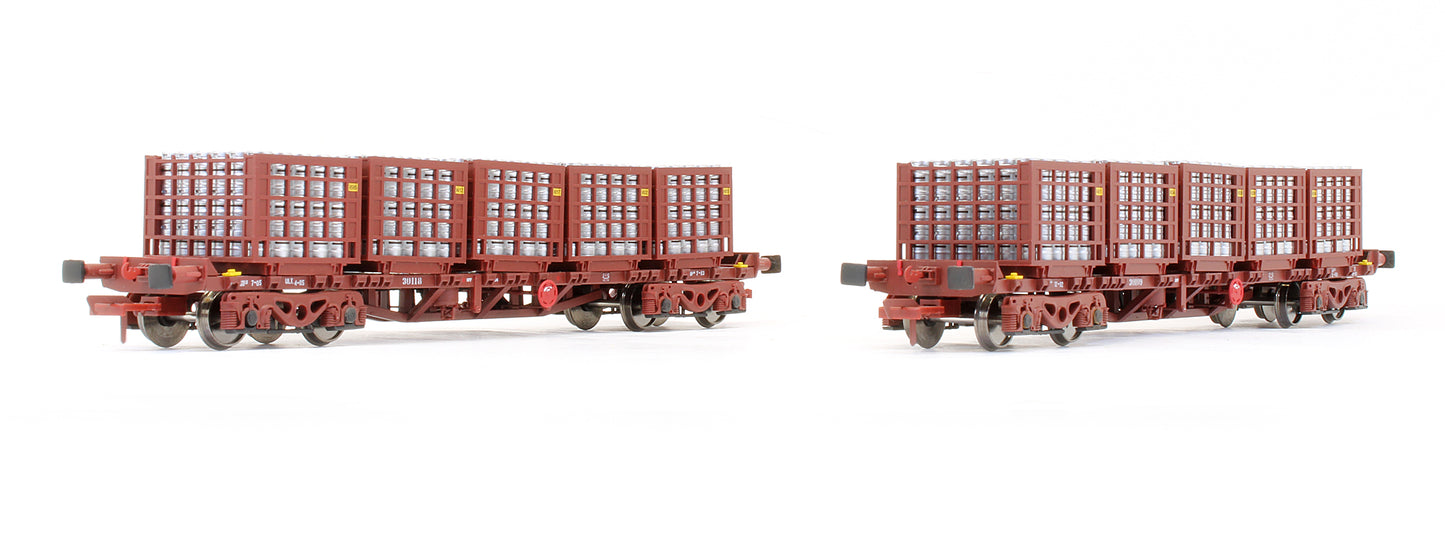 Pre-Owned IRM1077-C CIE / Irish Rail 42ft Bogie Flat Wagon Red Oxide With Beer Kegs - Twin Pack