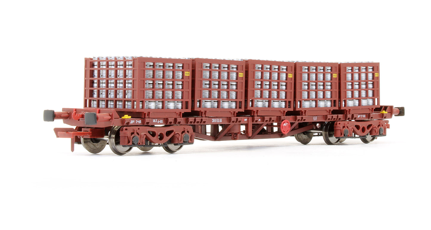 Pre-Owned IRM1077-C CIE / Irish Rail 42ft Bogie Flat Wagon Red Oxide With Beer Kegs - Twin Pack