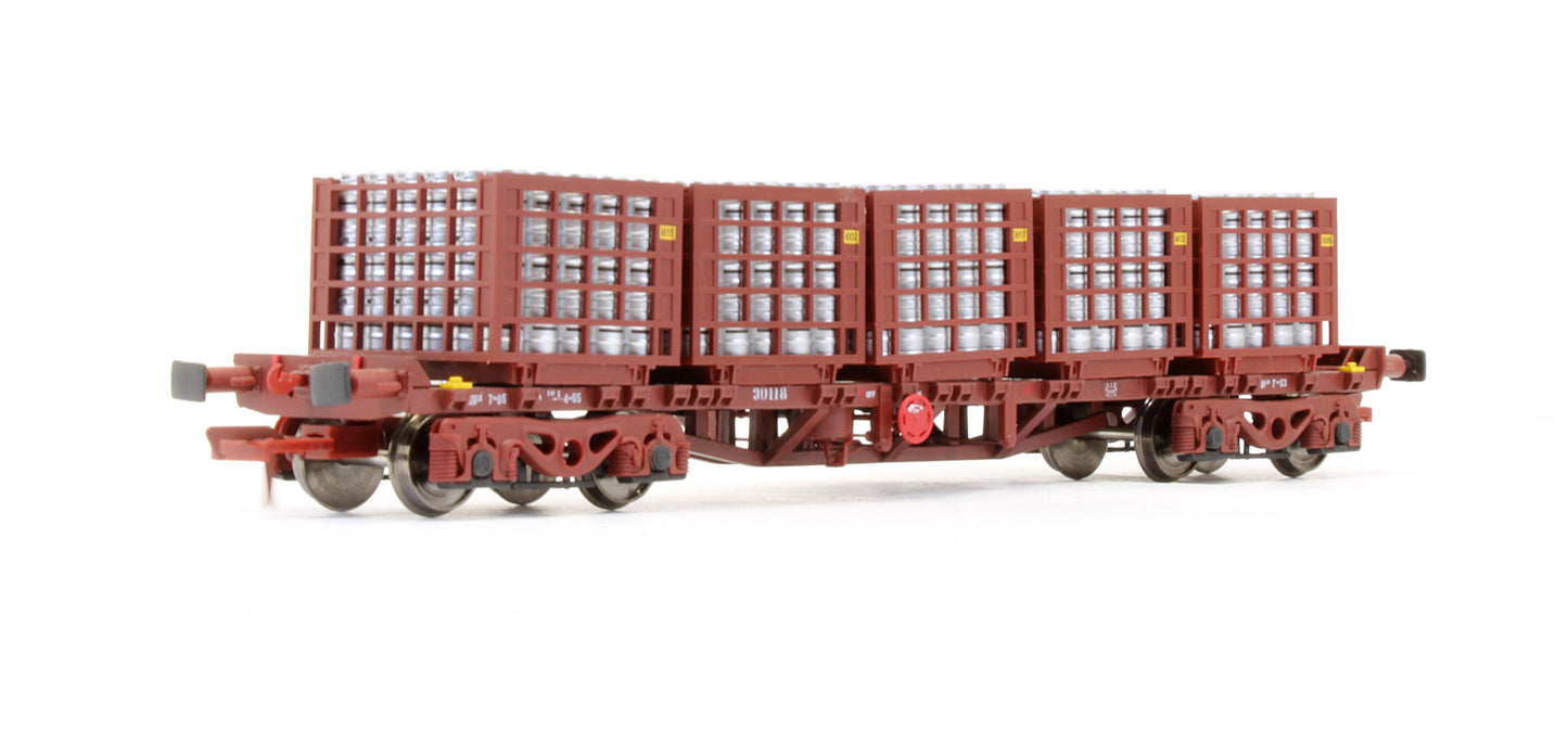 Pre-Owned IRM1077-C CIE / Irish Rail 42ft Bogie Flat Wagon Red Oxide With Beer Kegs - Twin Pack