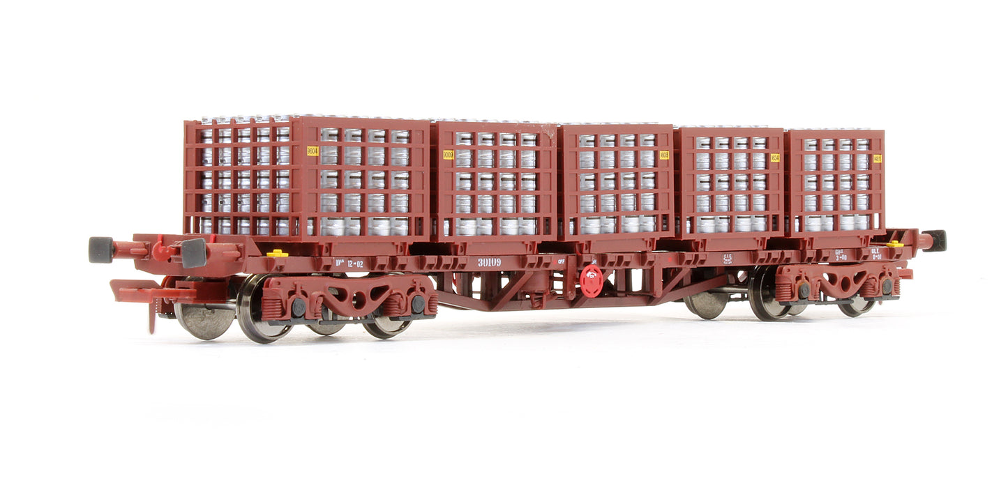 Pre-Owned IRM1077-C CIE / Irish Rail 42ft Bogie Flat Wagon Red Oxide With Beer Kegs - Twin Pack