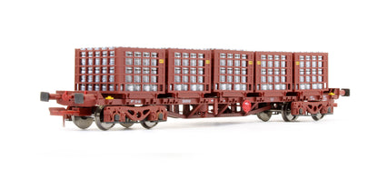 Pre-Owned IRM1077-C CIE / Irish Rail 42ft Bogie Flat Wagon Red Oxide With Beer Kegs - Twin Pack