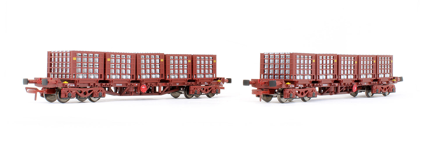 Pre-Owned IRM1078-D CIE / Irish Rail 42ft Bogie Flat Wagon Red Oxide With Beer Kegs - Twin Pack