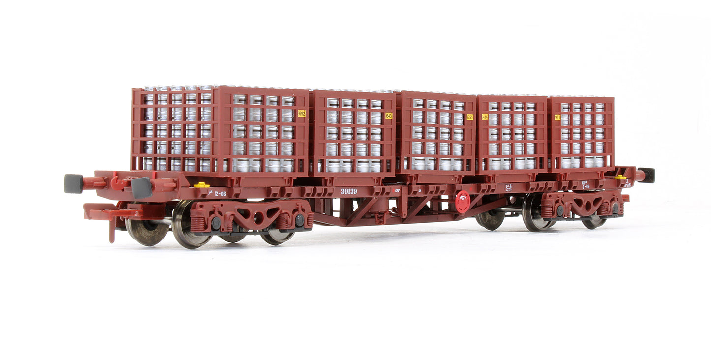 Pre-Owned IRM1078-D CIE / Irish Rail 42ft Bogie Flat Wagon Red Oxide With Beer Kegs - Twin Pack