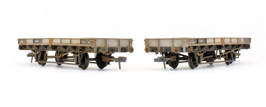 Pre-Owned Set Of Two 22 Ton Plate Wagons BR Grey With Black Panels - Custom Weathered - Exclusive Edition