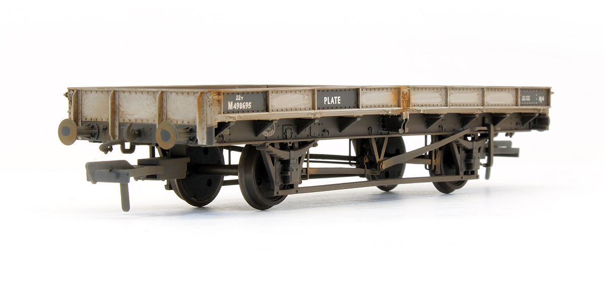 Pre-Owned Set Of Two 22 Ton Plate Wagons BR Grey With Black Panels - Custom Weathered - Exclusive Edition