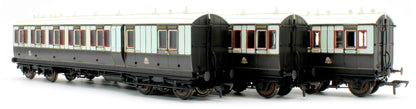 978009 48' LNWR ‘Evolution’ Bogie Coach Non-Corridor Carriage No.7981, No.1234 & No.2914 3-Pack