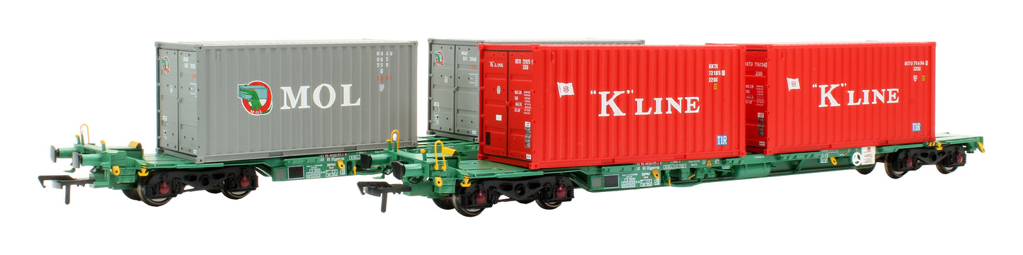 Pre-Owned 37-320A Intermodal Bogie Wgons with 2x Containers K-LINE & MOL