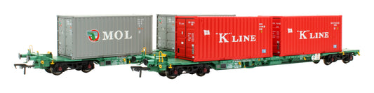 Pre-Owned 37-320A Intermodal Bogie Wgons with 2x Containers K-LINE & MOL