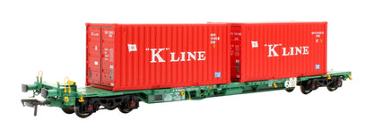 Pre-Owned 37-320A Intermodal Bogie Wgons with 2x Containers K-LINE & MOL