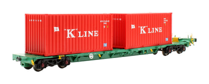 Pre-Owned 37-320A Intermodal Bogie Wgons with 2x Containers K-LINE & MOL