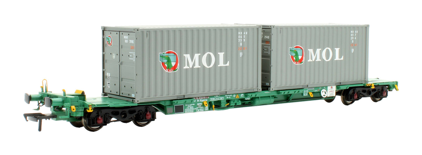 Pre-Owned 37-320A Intermodal Bogie Wgons with 2x Containers K-LINE & MOL