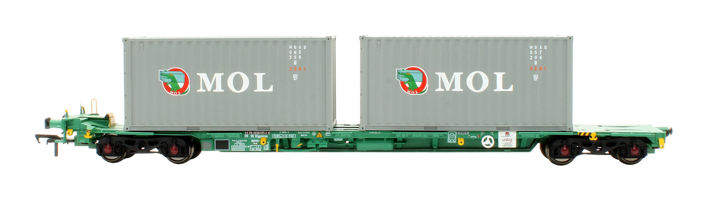 Pre-Owned 37-320A Intermodal Bogie Wgons with 2x Containers K-LINE & MOL