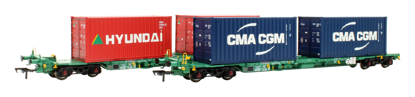 Pre-Owned 37-321A Intermodal Bogie Wgons with 2x Containers CMA CGM & Hyundai