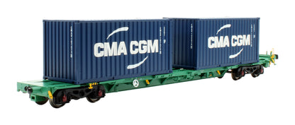 Pre-Owned 37-321A Intermodal Bogie Wgons with 2x Containers CMA CGM & Hyundai