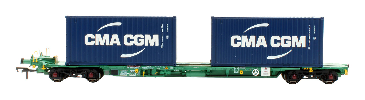 Pre-Owned 37-321A Intermodal Bogie Wgons with 2x Containers CMA CGM & Hyundai