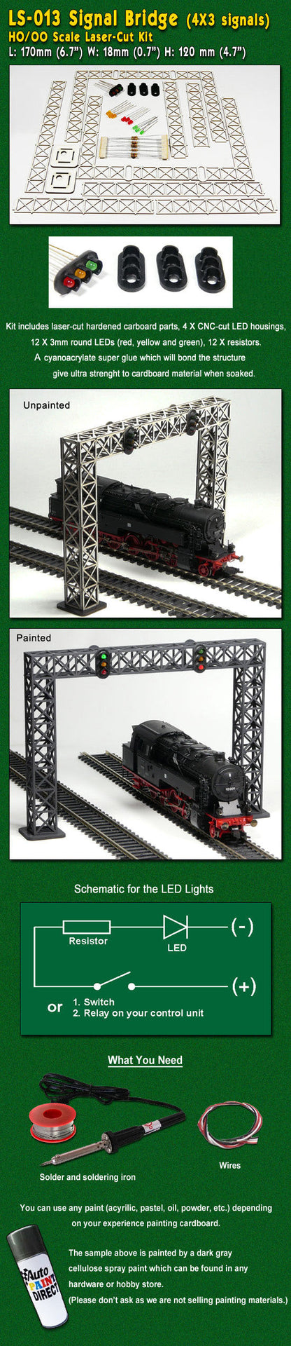 2 Track Signal Bridge w/12 Lights (H0 or 00) Model Kit