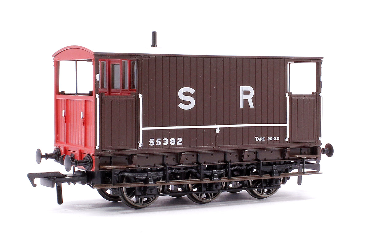 Pre-Owned SECR 6 Wheel Brake Van No. 55382, SR brown with red ends (large lettering)