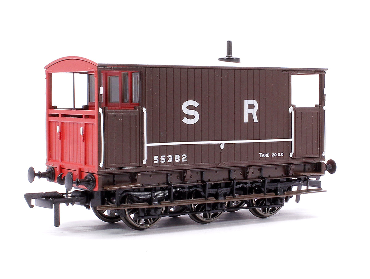 Pre-Owned SECR 6 Wheel Brake Van No. 55382, SR brown with red ends (large lettering)