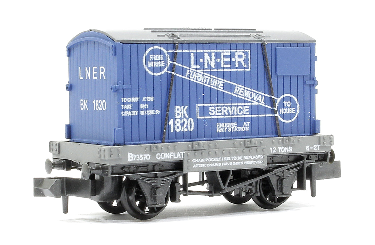 Pre-Owned NR23 NR-23 Conflat No.B73570 with container, LNER, Blue