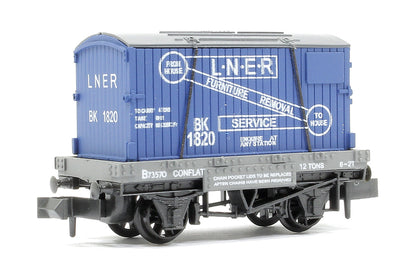Pre-Owned NR23 NR-23 Conflat No.B73570 with container, LNER, Blue