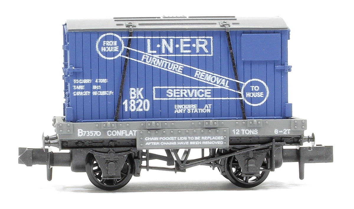 Pre-Owned NR23 NR-23 Conflat No.B73570 with container, LNER, Blue