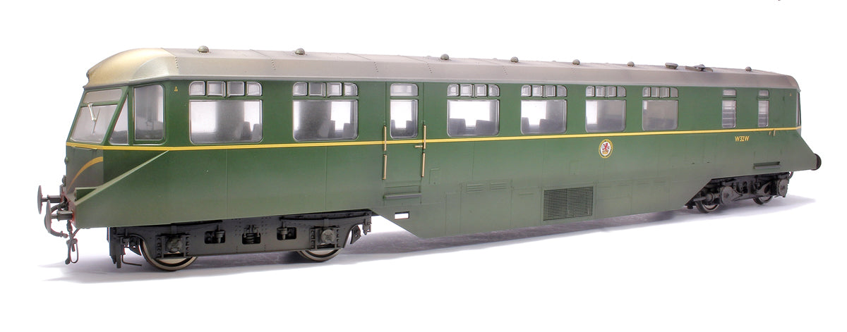 Custom Weathered GWR AEC ‘Razor Edge' Railcar BR green with speed whiskers (white cab roofs) No.W32W Diesel Locomotive