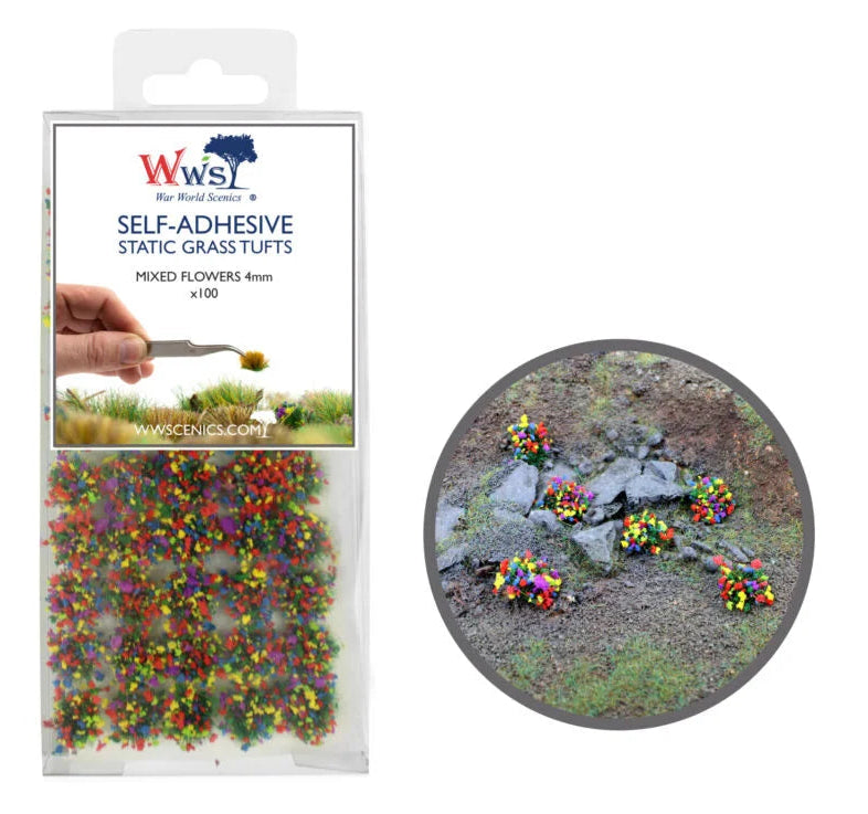 4mm Mixed Flower Self-Adhesive Static Grass Tufts x 100