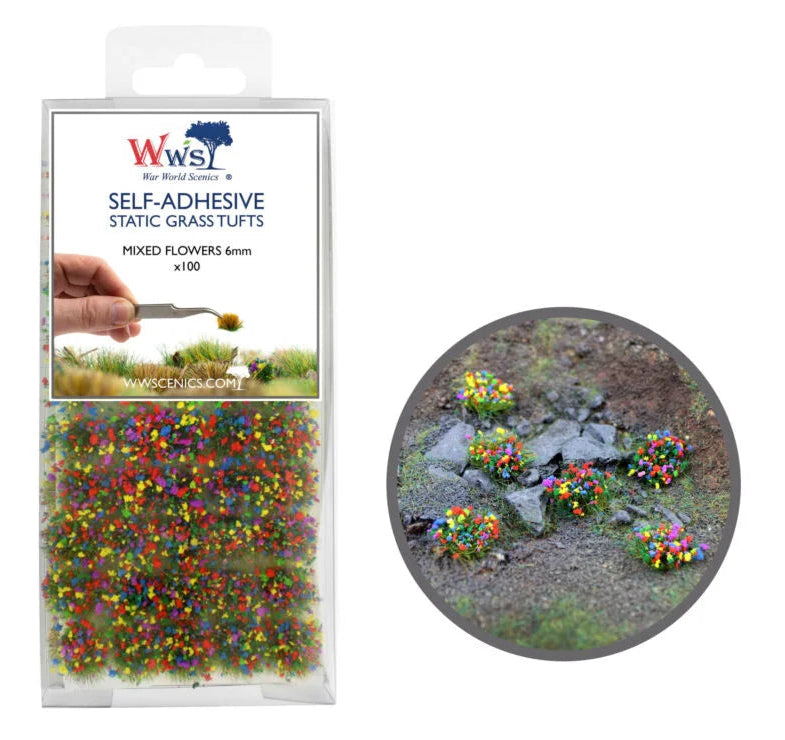 6mm Mixed Flower Self-Adhesive Static Grass Tufts x 100