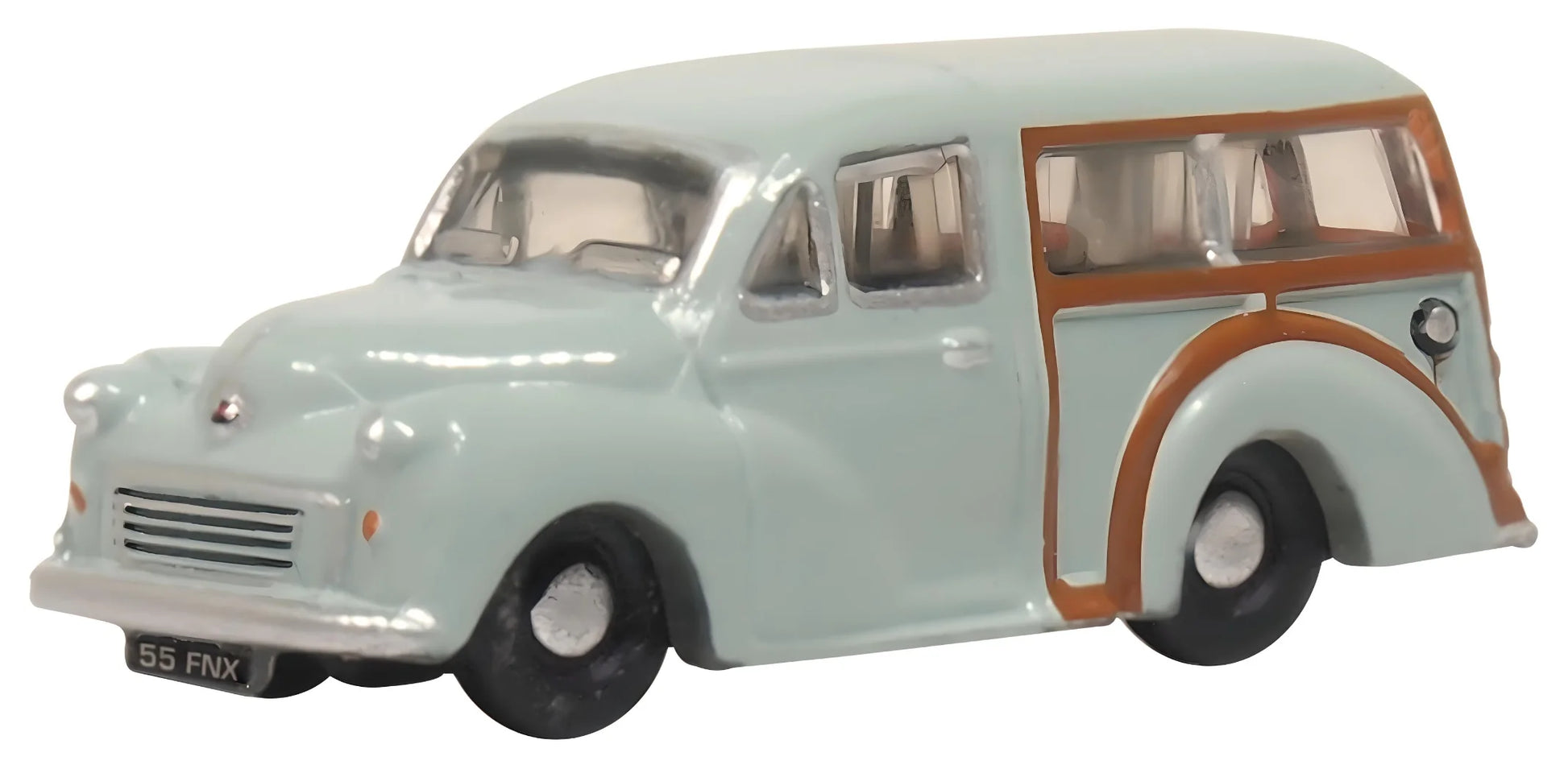 Oxford Diecast Morris Minor Traveller Smoke Grey Rails of Sheffield