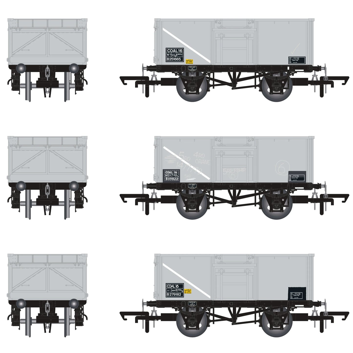 BR 16T Mineral - 1/108 - BR Freight Grey (Original text on black panels) Triple Pack - Pack A