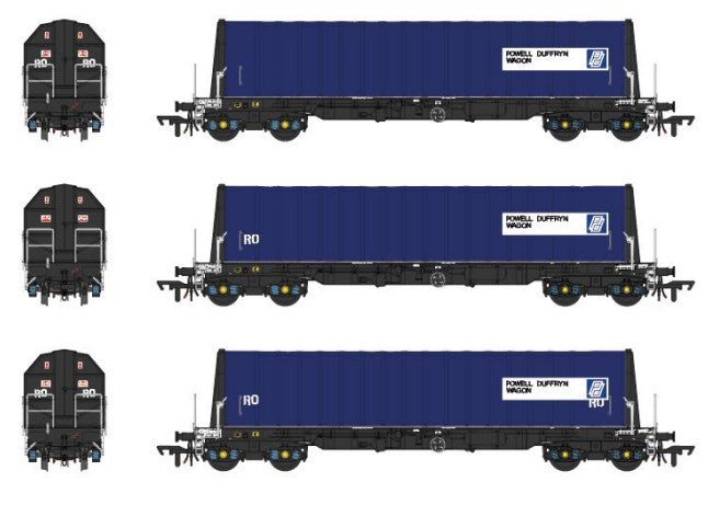 Set of 3 PXA Steel Coil Carrier PD Blue with RO Lettering No.3032/3036/3062 - Weathered