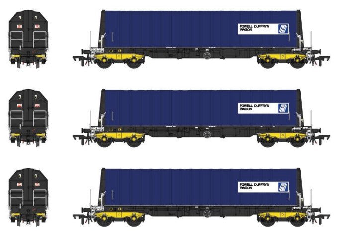 Set of 3 PXA Steel Coil Carrier PD Blue Tops Code JSA, Yellow Bogies & OHLW Sticker No.3032/3055/3041 - Weathered