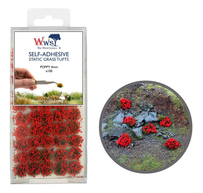 4mm Poppy Self-Adhesive Static Grass Tufts x 100