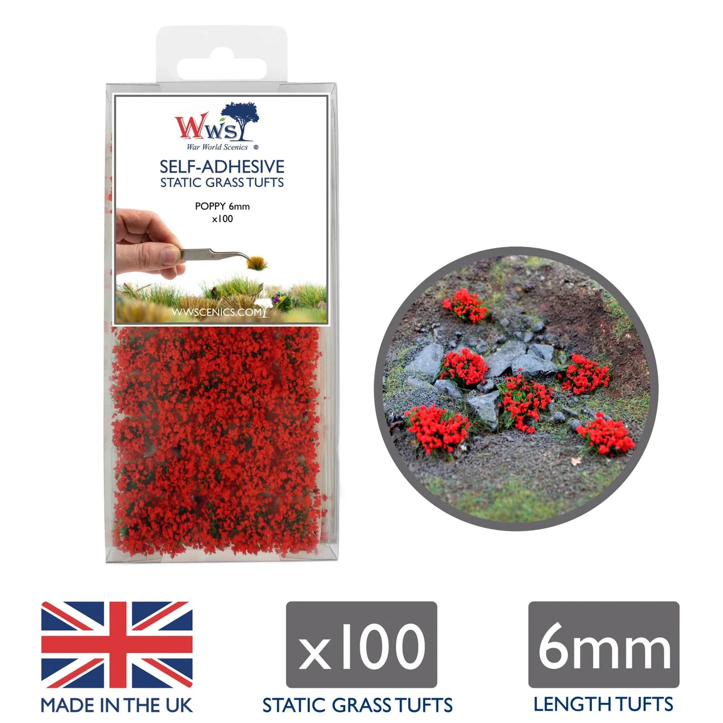 WWS 6mm Poppy Static Grass Tufts x 100