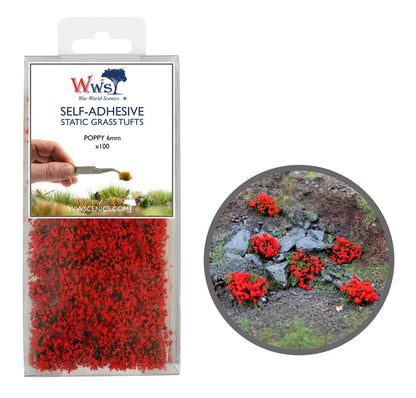 6mm Poppy Self-Adhesive Static Grass Tufts x 100