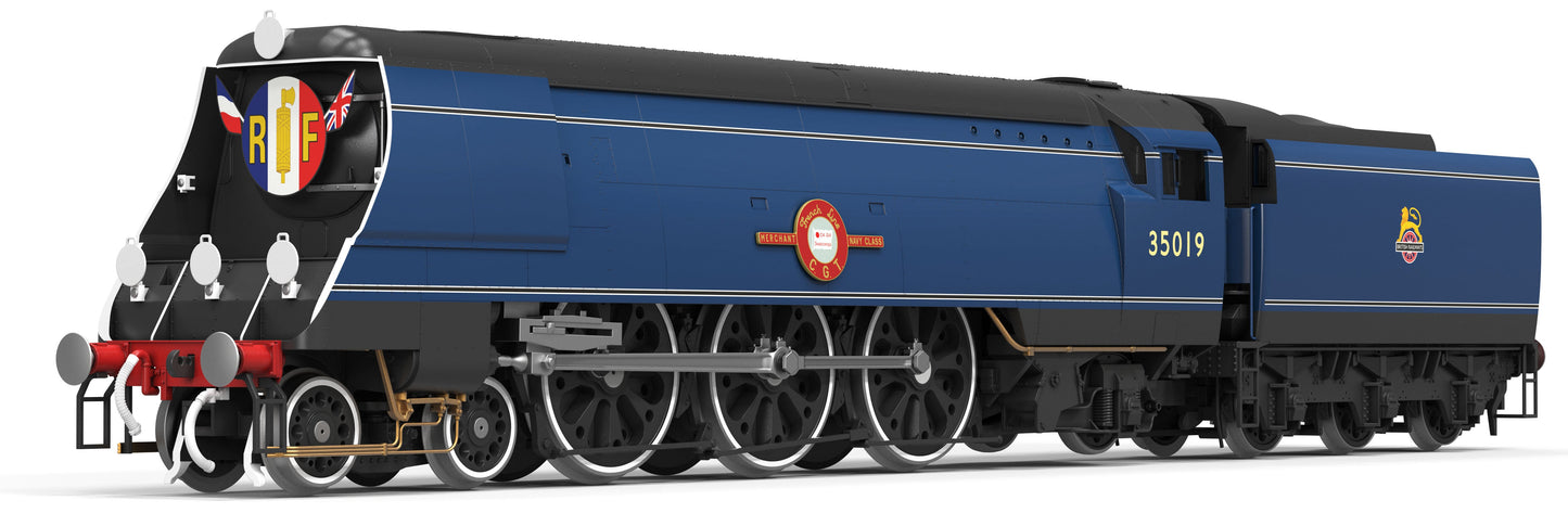 R30477 Dublo Diecast SR Merchant Navy 4-6-2 BR Blue 35019 "French Line" Steam Locomotive
